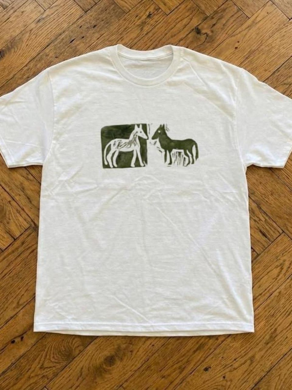 White Tee with Olive Horse Graphic